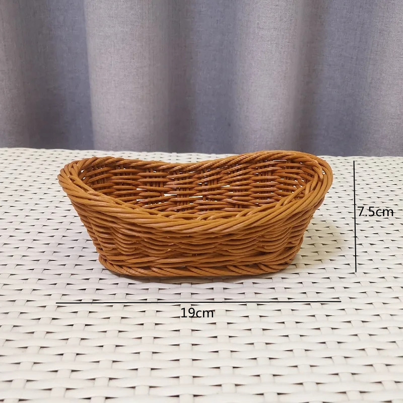 Oval Curved Rattan Wicker Woven Serving Baskets for Bread Fruit Vegetables Restaurant Serving Tabletop Display Rattan Basket: black