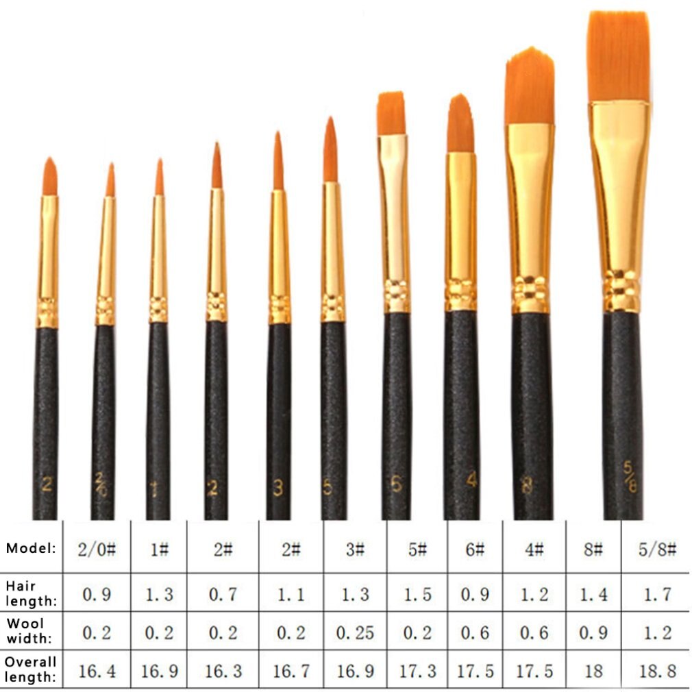 10 pcs Artist Paint Brush Watercolor Acrylic Wooden Handle Oil Brush Painting Brushes Art Supplies Stationery