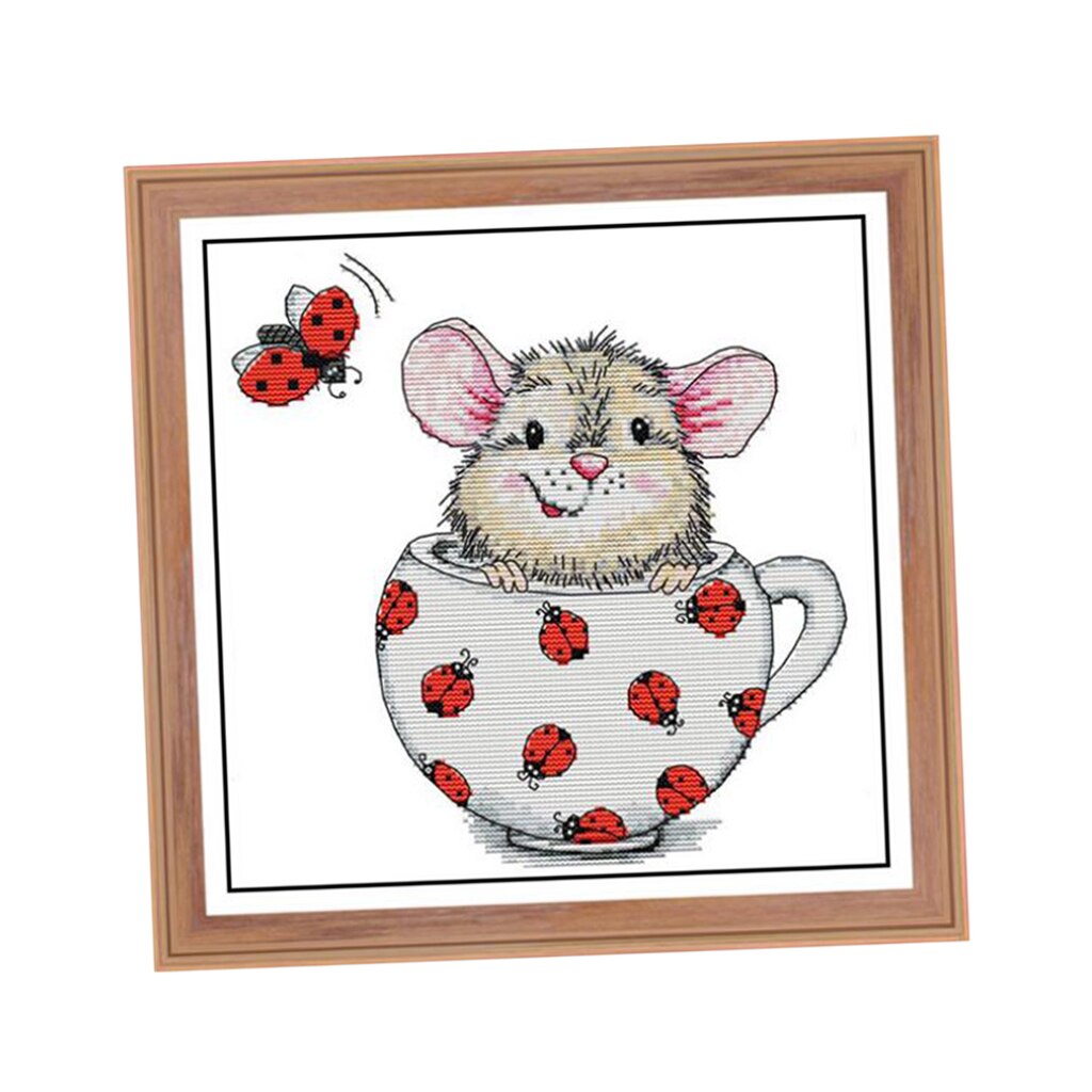 11CT/14CT Stamped Cross Stitch Kits Pattern With Threads &amp; Needles-Mouse Cup