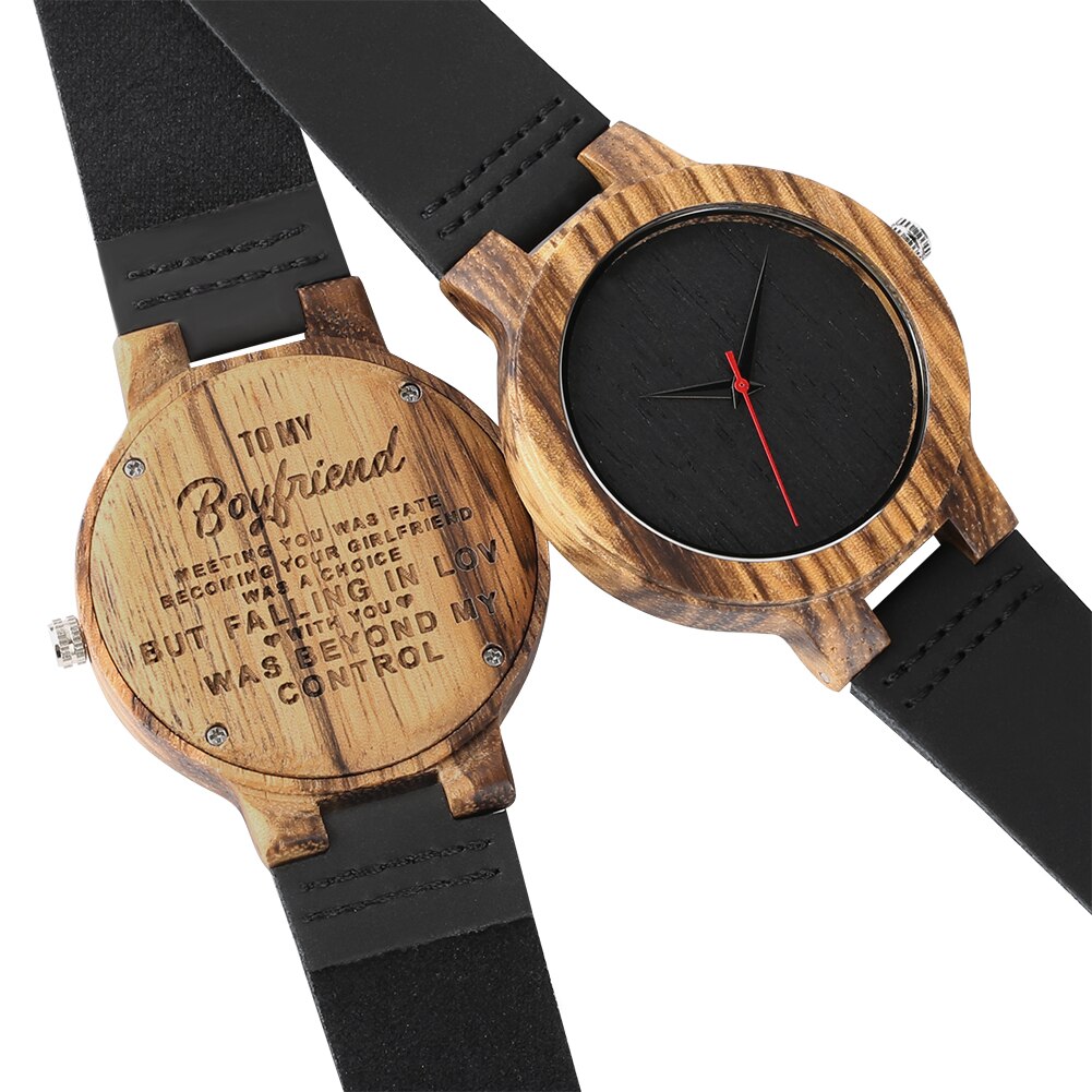 Reloj de madera con correa de cuero, grabado con palabras DIY para mi padre/hijo/novio/marido/mamá, el mejor ,: 4