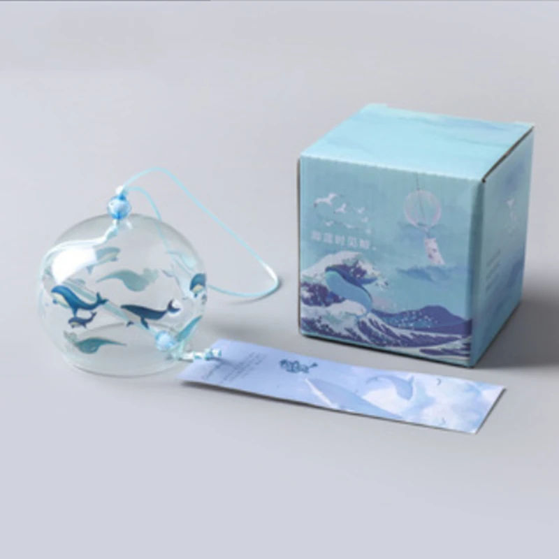 1PC Japanese Wind Bell Japan Wind Chimes Handmade Glass Furin Home Decors Spa Kitchen Office Decor Sakura Cherry Blossom Pattern: army green