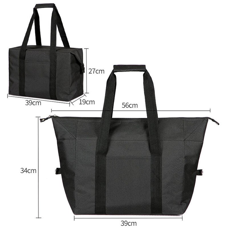 Draagbare Lunch Tas Thermische Geïsoleerde Lunch Tas Voor Vrouwen Meisjes Draagbare Carry Tote Koeler Lunchbox Geïsoleerde Tas: Black Large