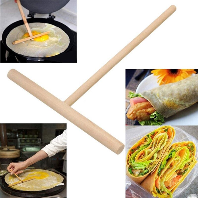 Crepé en forma de T para hacer tortitas, distribuidor de madera, Palo, herramientas de crepé de madera, esparcidores de crepé para hacer Crepes, 4 Uds.