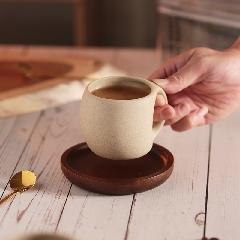Retro kaffekop og tallerkensæt, høj lille lattekop til hjemmebrug med groft porcelæn og udsøgt