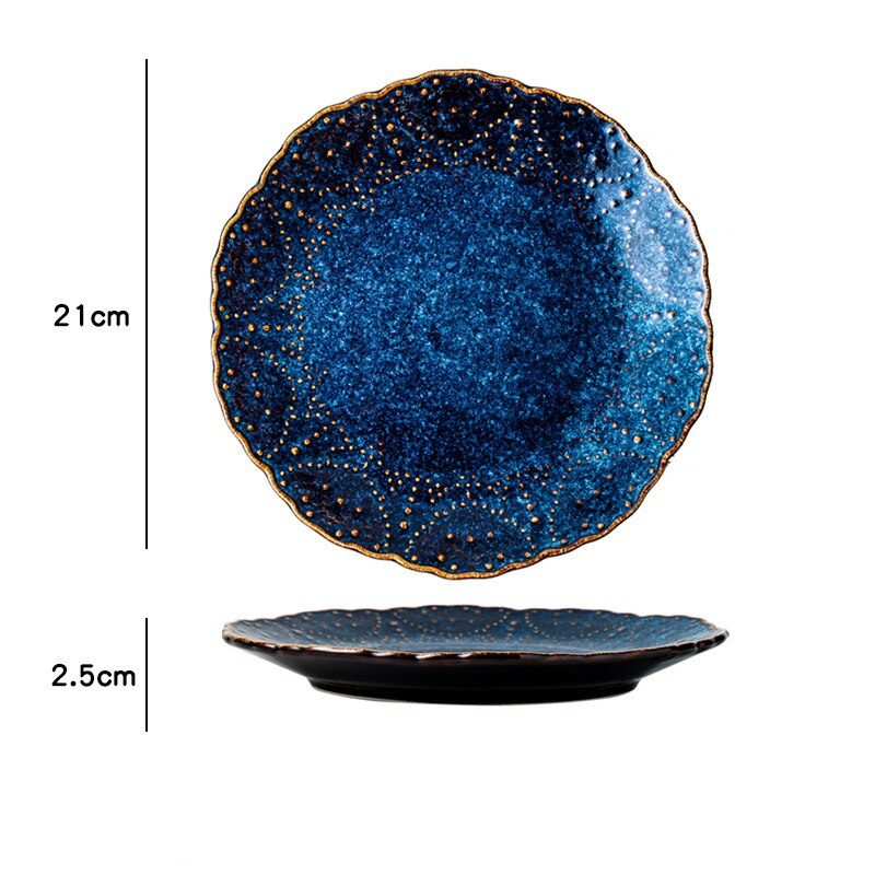 Large Dinner Plates for Dinner Salad Dessert Blue Ceramic Dinner Plates: 8 inch
