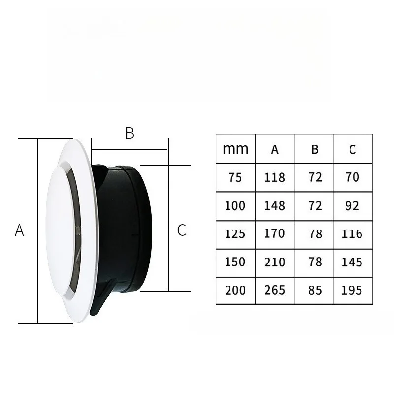 75/100mm Round Air Vent Exhaust Hood Valve Grille Diffuser Ducting Ventilation Cover Air Circulation Rotary ABS Adjustable