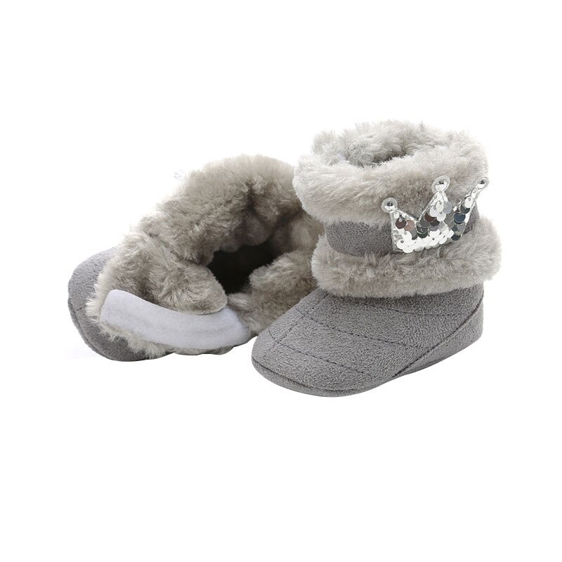 Pasgeboren Baby Booties Jongen Meisje Wieg Kinderwagen Schoenen Winter Zachte Snowboots Prewalker: Grijs / 13