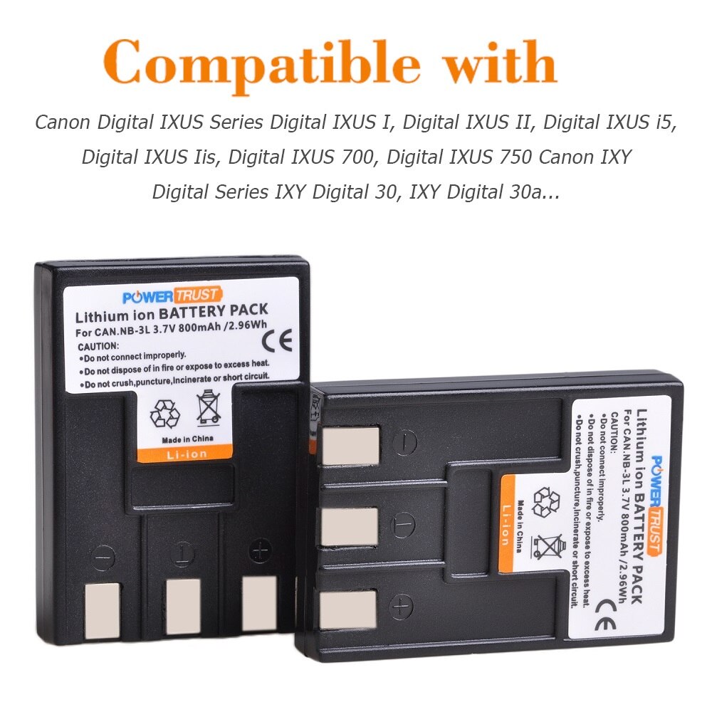 NB-3L + USB Charger for Canon NB-3L, Canon PowerShot SD10,SD20,SD100,SD110,SD500,SD550,Digital IXUS 750 IXUS i IXUS, IXY 30 30a