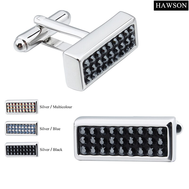 HAWSON Classic Cufflinks for Men Square Crystal French Shirt Cuff Links Business Banquet Wedding Speech with Box