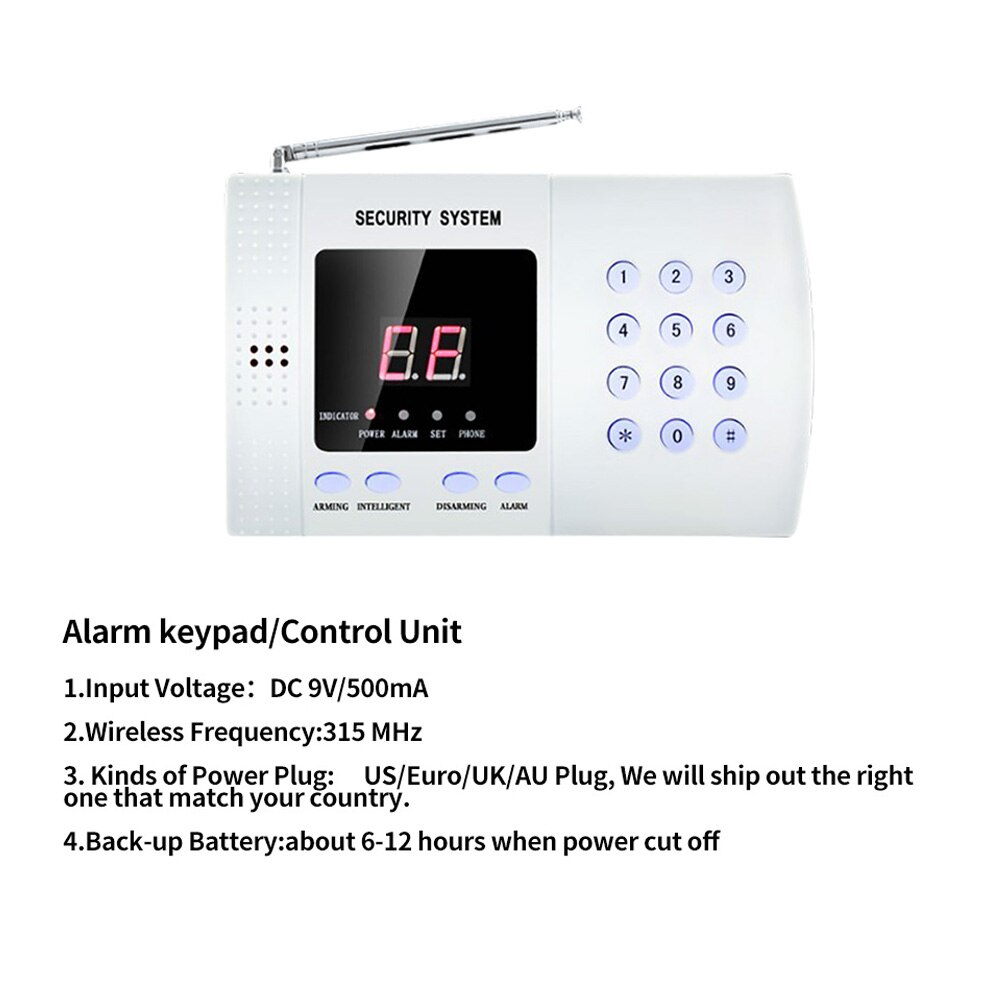 Home security PSTN Alarm System Telephone Dialer 99 wireless zones 433MHz wireless PIR motion detector Door contact sensor