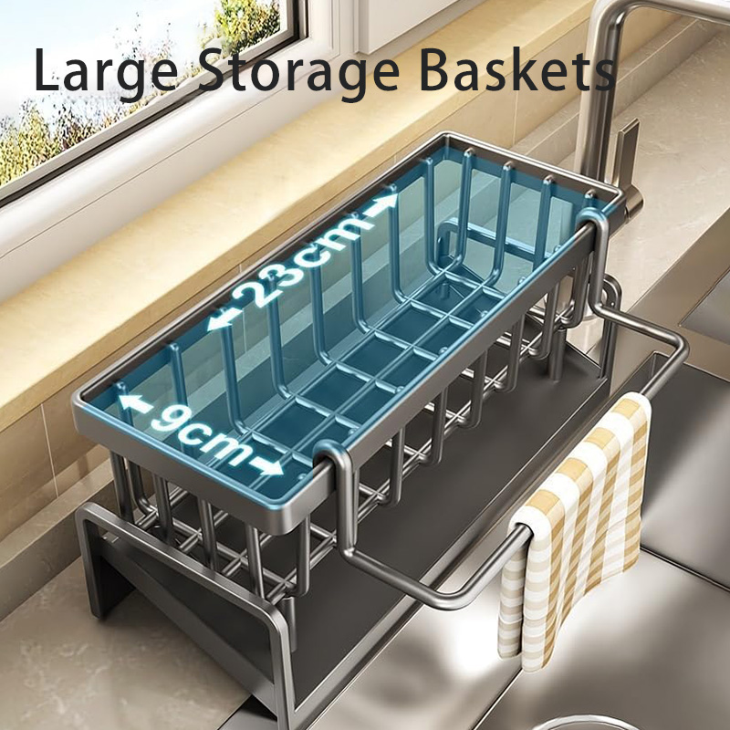 Kitchen sink drain rack organizer abs plastic self-draining sink shelf soap sponge holder dish towel towel rack filter baskets