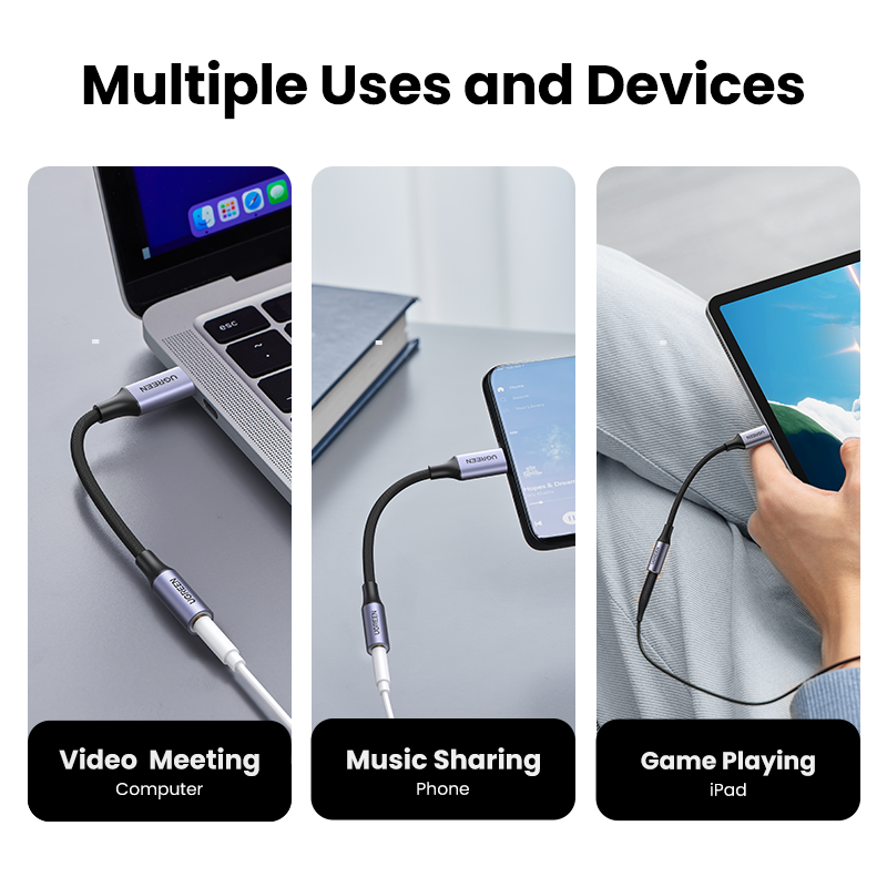 UGREEN-Cable USB tipo C a 3,5mm para auriculares, adaptador de Audio para Xiaomi Mi10, HUAWEI P30, Oneplus 9