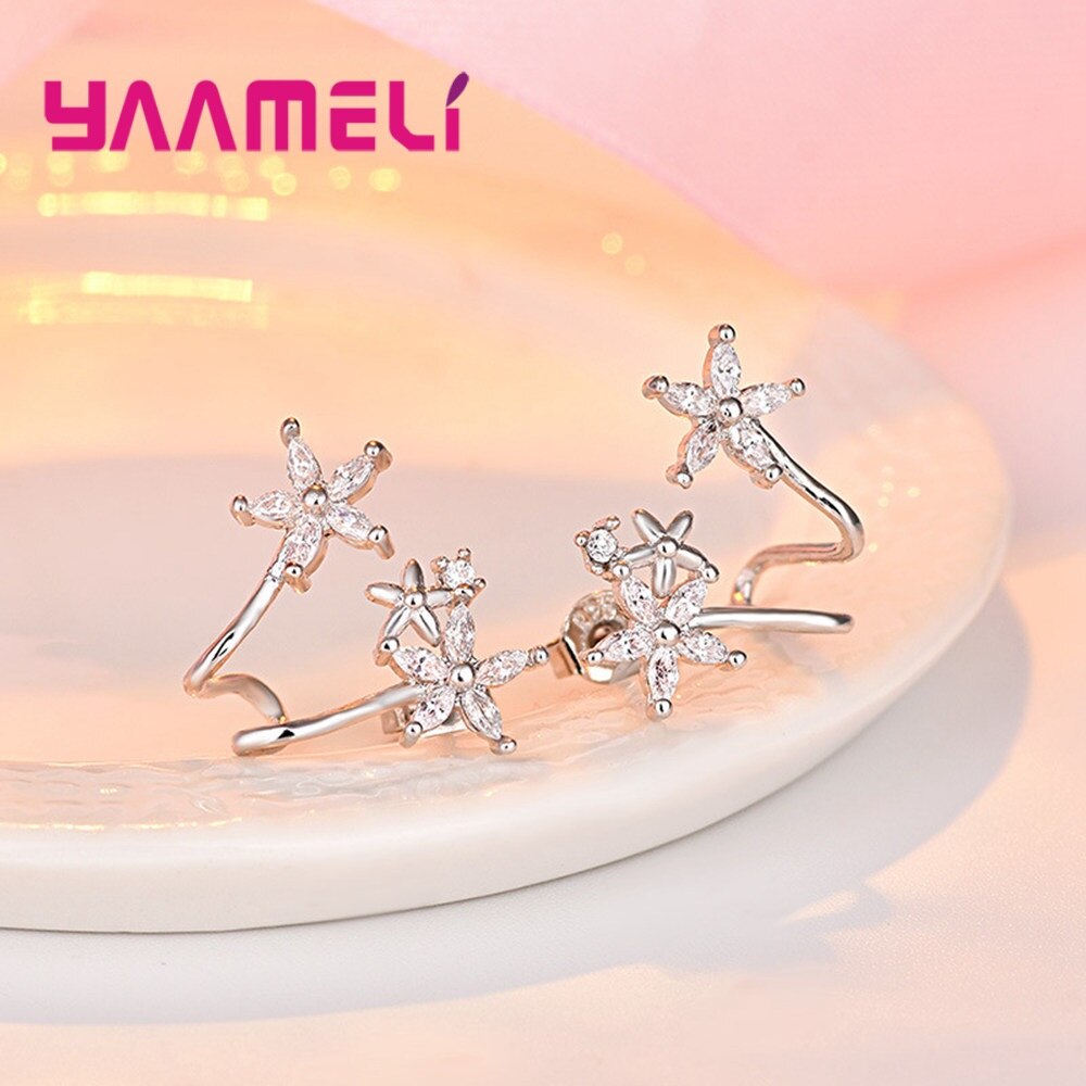 High Grade Cz Zircon Clip Earring Originele 925 Sterling Zilver Bloemen Stars Statement Sieraden Pendientes Voor Vrouwen Vrouwelijke