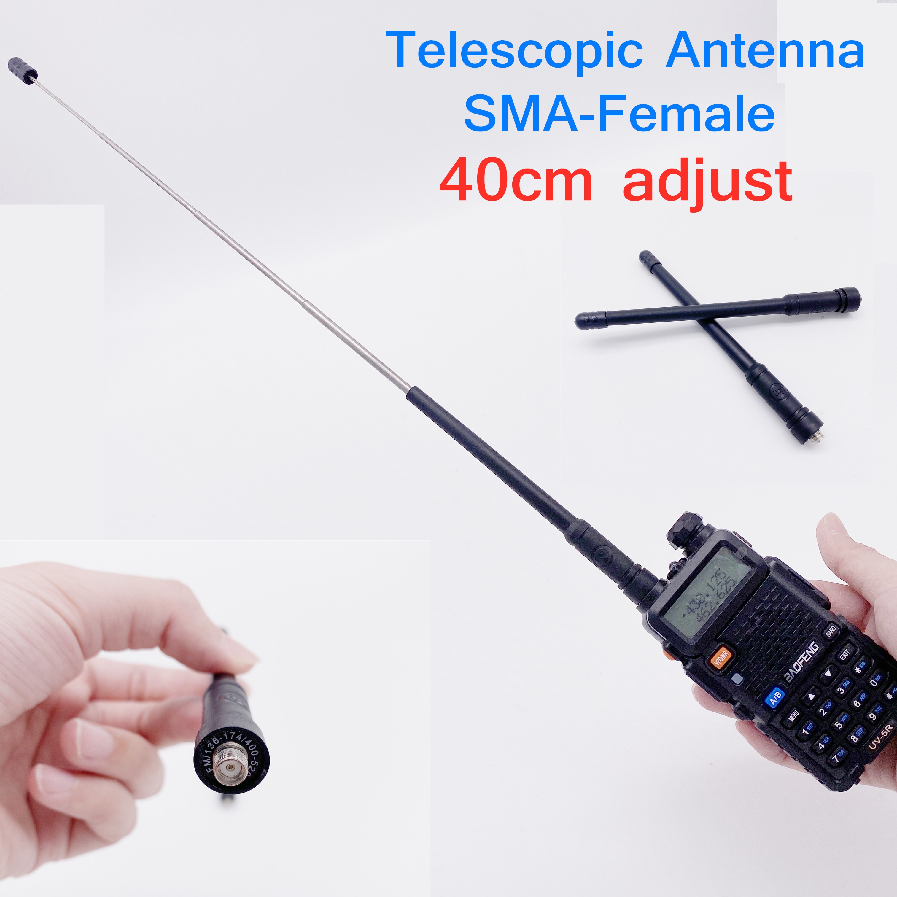 2PCS SMA-F Rod Telescopic Extendable Gain Dual Band Antenna for Baofeng UV-5R UV-82 BF-888S Walkie Talkie TYT DMR Ham CB Radio