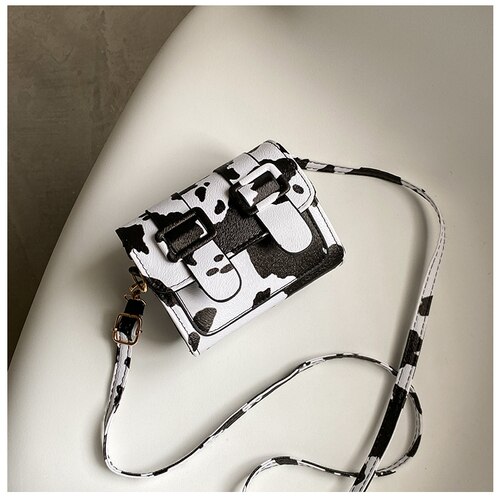 lässig Alle-spiel Frauen Klappe Schulter Bote Taschen retro Kuh prasseln Damen Kleine Quadratische Tasche Weibliche Mädchen Geldbörse handtaschen: Kuh Weiß