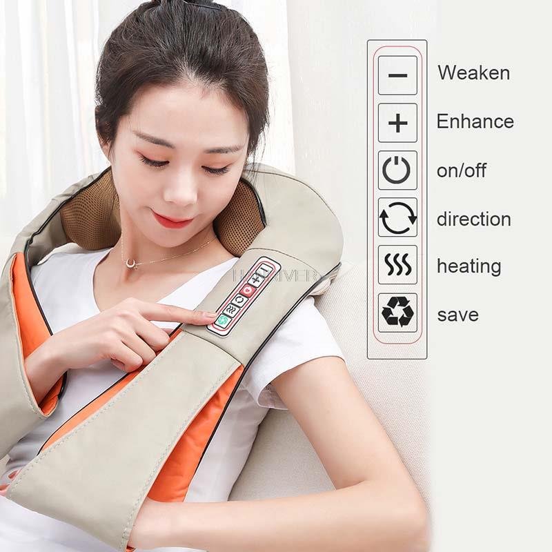 Elektryczny masażer Shiatsu, do masażu pleców, ramion, ciała, szyi, wielofunkcyjny, szal, na podczerwień, podgrzewany, masowanie, ugniatanie, do domu lub samochodu