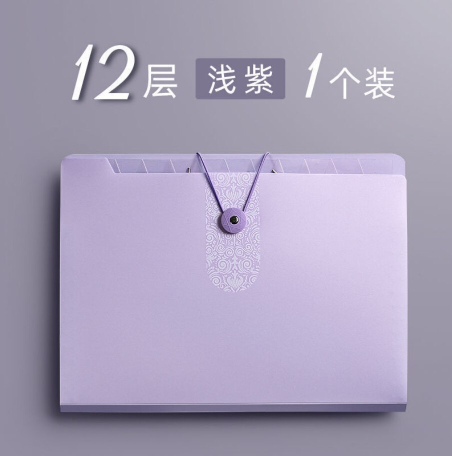 Multi-layer Storage Folder Box Large-capacity File Bag A4 Test Paper Clip Box Transparent Insert Document Organizer Organ Bag: 12 layers purple