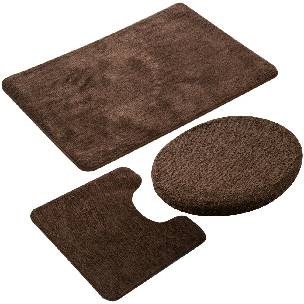 Bath Rug Sets 3 Piece for Bathroom Non Slip Bath Mat Set Washable Bathroom Rug Set Toilet Floor Mat Toilet cover: Brown