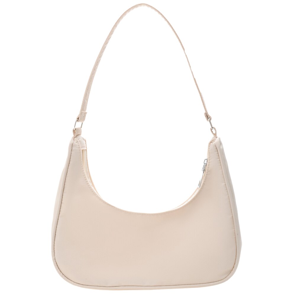 Mode Vrouwen Pure Kleur Schouder Onderarm Zwervers Zakken Casual Dames Rits Kleine Portemonnee Top-Handvat Handtas: Beige
