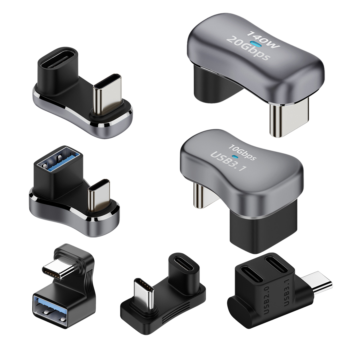 USB C Adapter 180 Degree U-Shaped USB C 3.1 Female to Male Elbow Adapter Angled OTG Adapter Compatible with MacBook Switch
