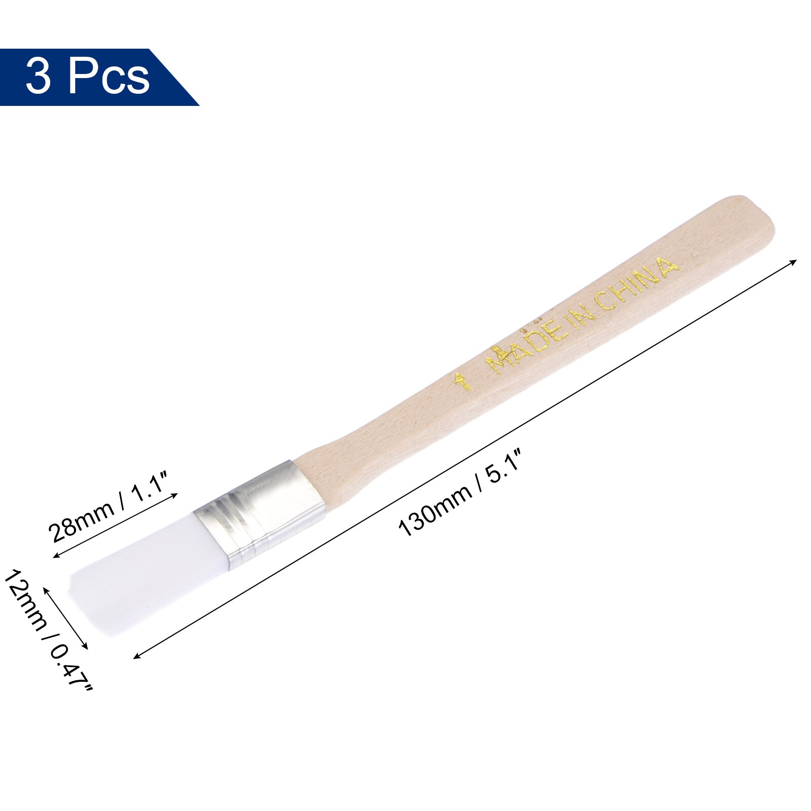 Uxcell 3 stk. 5 " pensel, 0.47 " bred, bløde nylonbørster med træhåndtag, hvid, til vægge, skabe og hegn