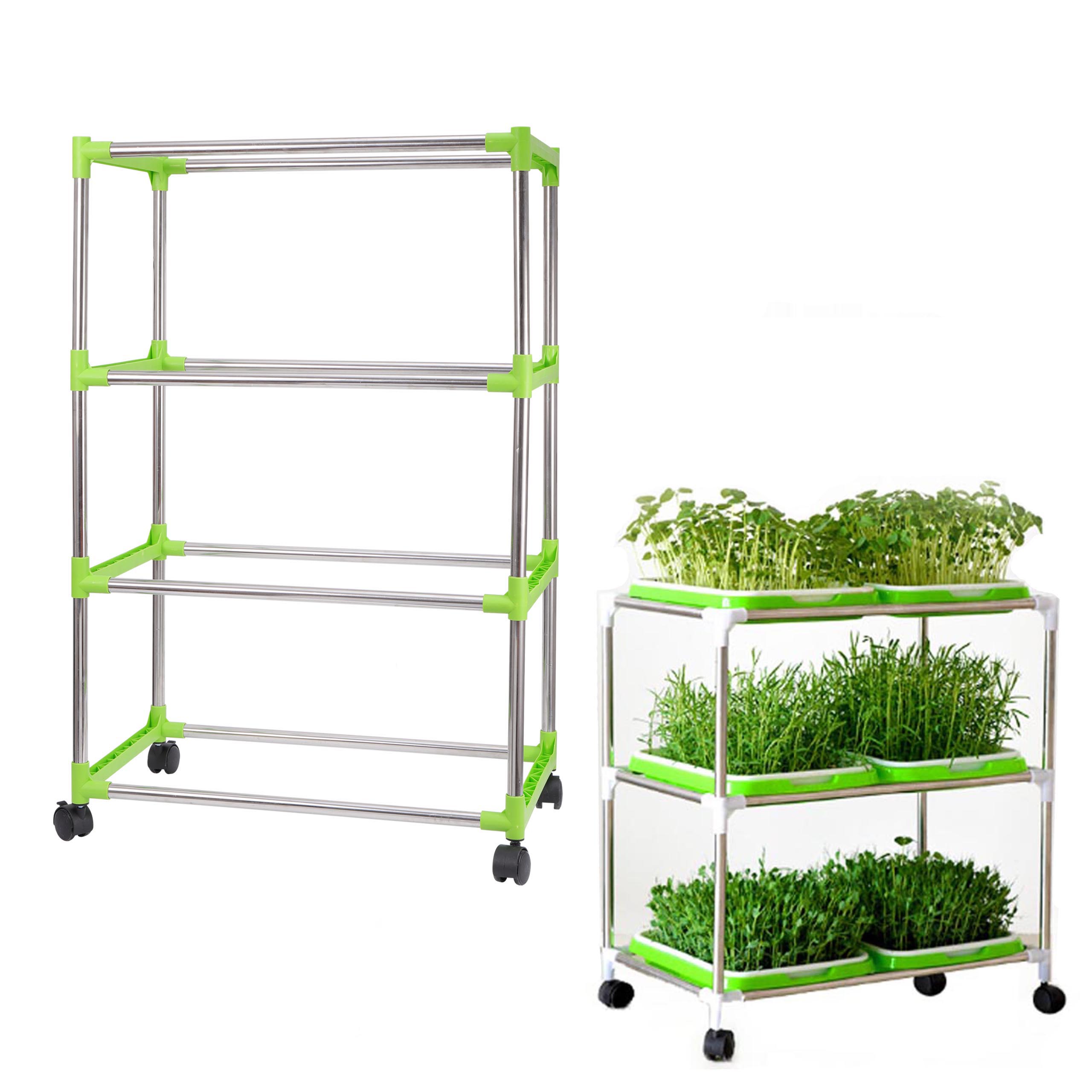 Bean Sprout Nursery Tray Shelf with Universal Wheel Stainless Steel Seedling Germination Tray HydroponicVegetable Planting Frame