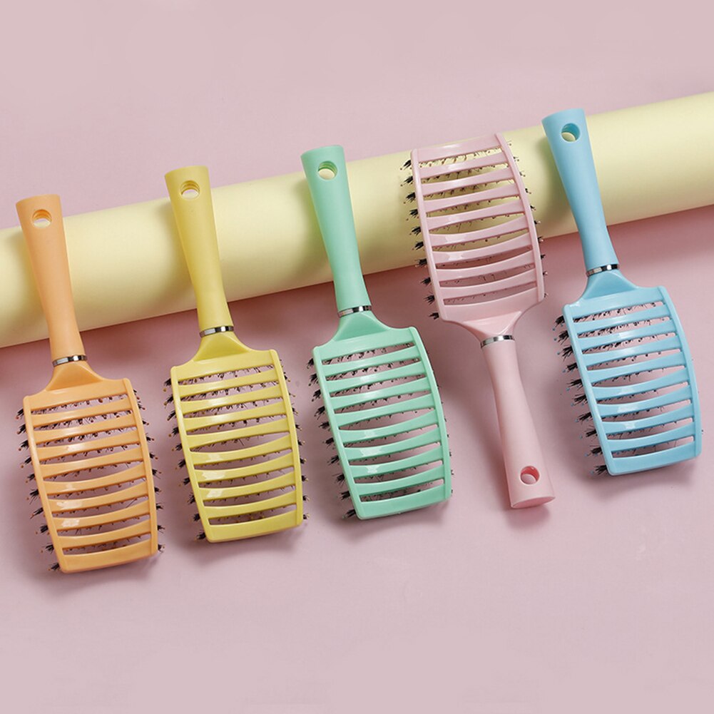Cepillo de pelo de jabalí, peine de pelo curvado con ventilación, cepillo para desenredar el cabello grueso, masaje, cepillo de secado, peine de arbusto para el cabello