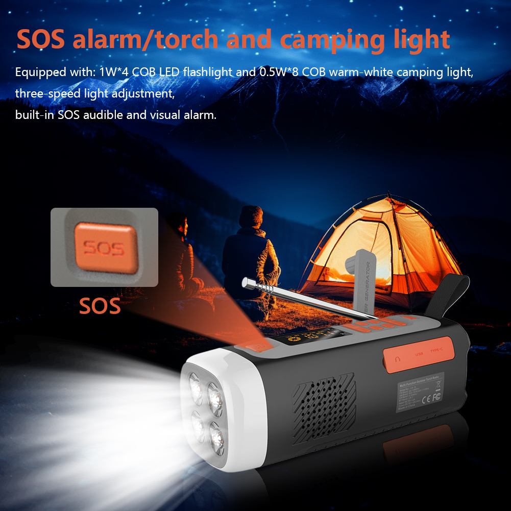 Awaryjne radio pogodowe Przenośne radio AM/FM/SW Głośnik kompatybilny z Bluetooth USB C/Solar/ręczna korba Ładowanie Wind Up Radio