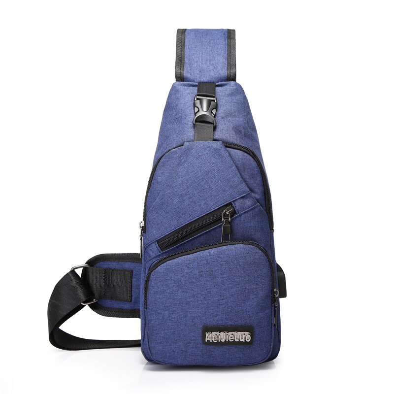 Men's Crossbody Chest Bags Men USB Charging Headphone Plug Messenger Oxford Shoulder Bag Diagonal Package Travel: Blue