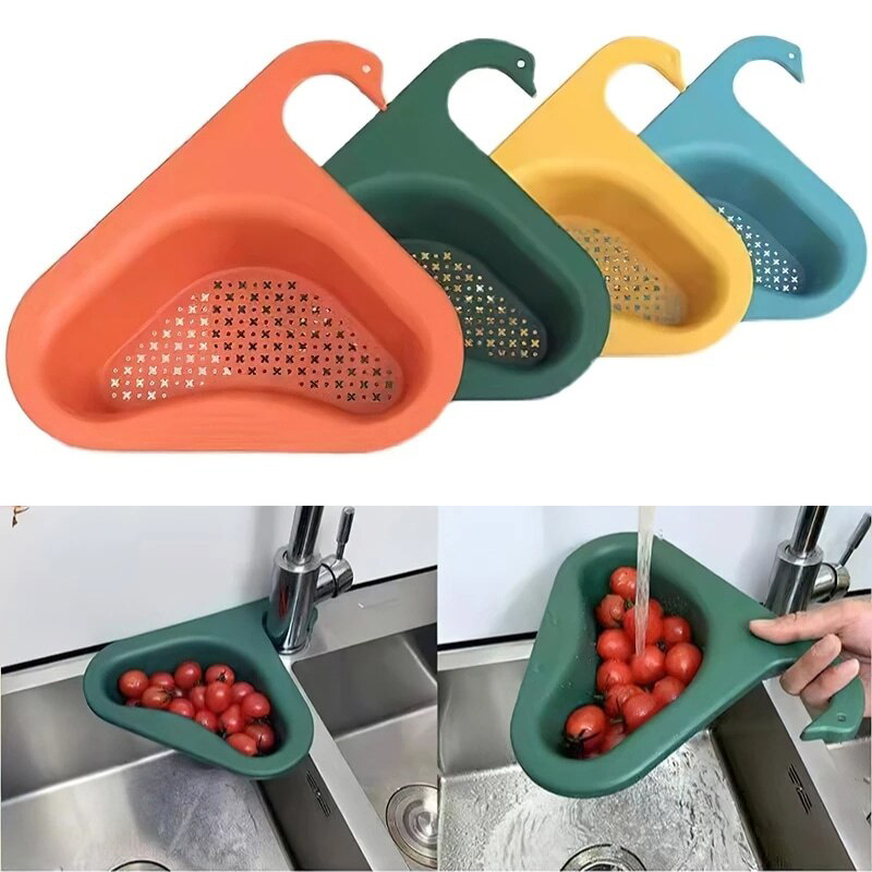 Multifunctional Swan Sink Drain Rack Kitchen Triangular Hanging Fruits Vegetables Drain Shelf Kitchen Dry Wet Separation Basket