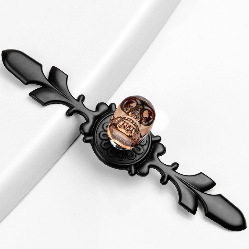 Furniture Handle Simple European Style Crystal Skull cupboard handles Wardrobe door knobs Hardware handles for furniture: Champagne Black170mm