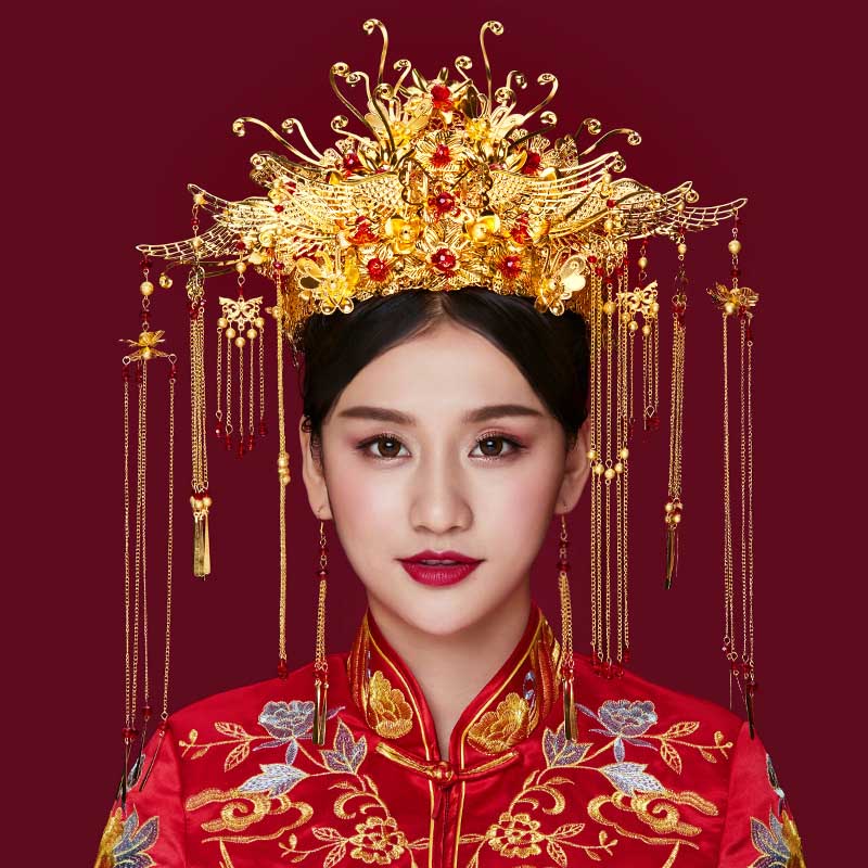 Chinese Wedding Traditional Phoenix Coronet Long Tassel Tiaras Crowns Earrings Bride Wedding Party Jewelry Sets