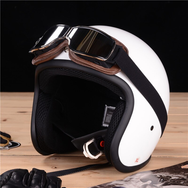 Retro Motorcycle Goggles Glasses Aviator Cruiser Vintage Leather Glasses Cafe Racer Half Helmet Goggles