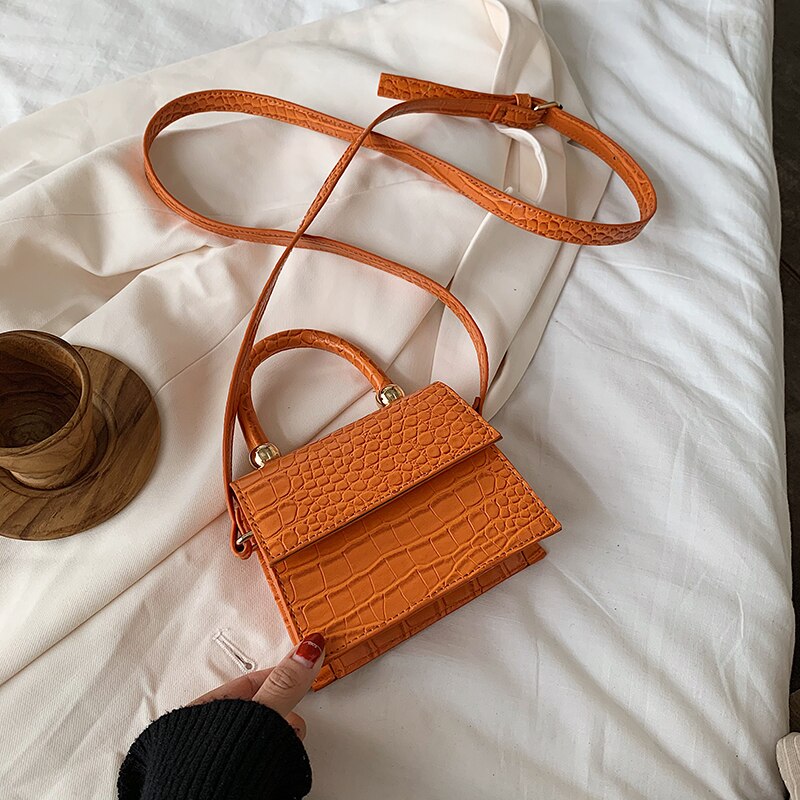 Mini teste padrão de pedra totes para as mulheres 2020 crossbody ombro mensageiro bolsas senhora viagem cruz corpo saco bolsas: Laranja