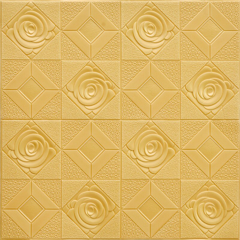 5Pcs 3D Self-adhesive Wall Sticker Wall Panel Ceiling Rose Pattern Waterproof Moisture-proof Foam Wallpaper Living Room Decor: Gold