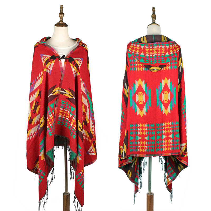 Ethnique multifonction bohème châle écharpe Tribal frange sweats à capuche rayé Cardigans couvertures Cape châle glands Poncho manteau