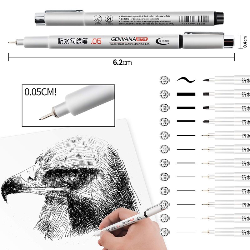 12 størrelse sorte finelinerink penne vandtæt blæk mikrolinje til kunstner tegning pensel pen