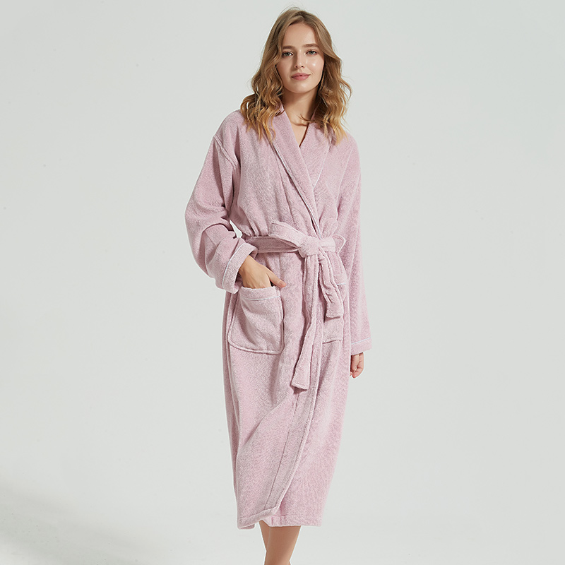 Men Bathrobe Cotton Towel Kimono Autumn Thick Warm Towel Fleece Terry Sleepwear Long Robe Hotel Spa Soft Long White Bath Robe: DARK PINK / XL