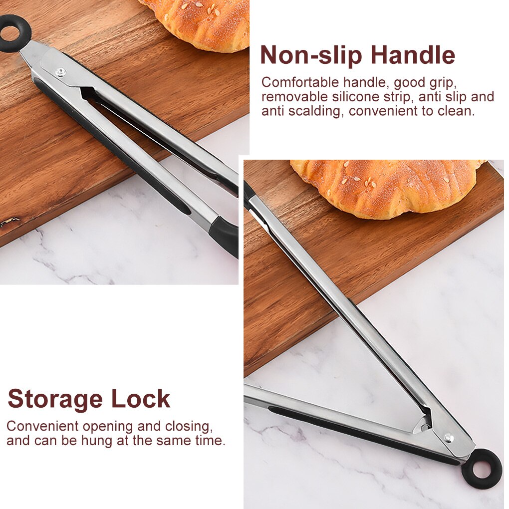 Kitchen Tongs Stainless Steel Silicone Kitchen Cooking Tongs Grilling Barbeque Food Non Stick Cookware Bread Tongs Kitchen Tools