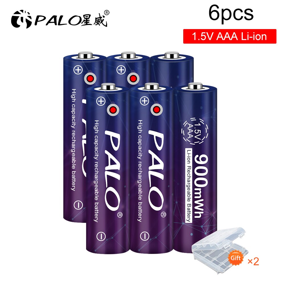 PALO AAA Battery 900mWh 1.5V Lithium-ion AAA rechargeable battery for Remote Control Toy light Batery 1.5v aaa li-ion battery: 6pcs AAA