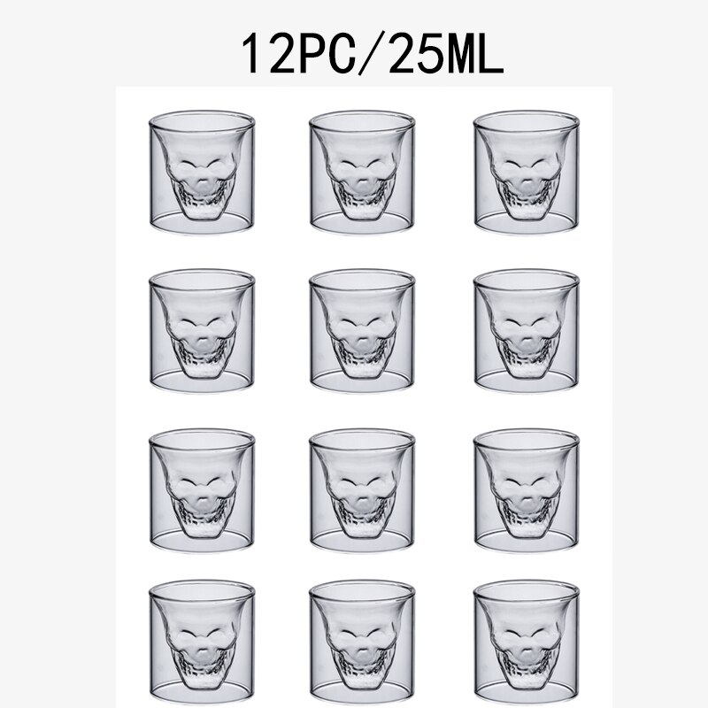 2-16Pcs Skull Cup 25Ml Dubbel Transparant Glas Bier Whiskey Vodka Wijn Water Champagne Cocktail Wijn Bril koffie Melk Mokken: 12pc skull cup 25ML