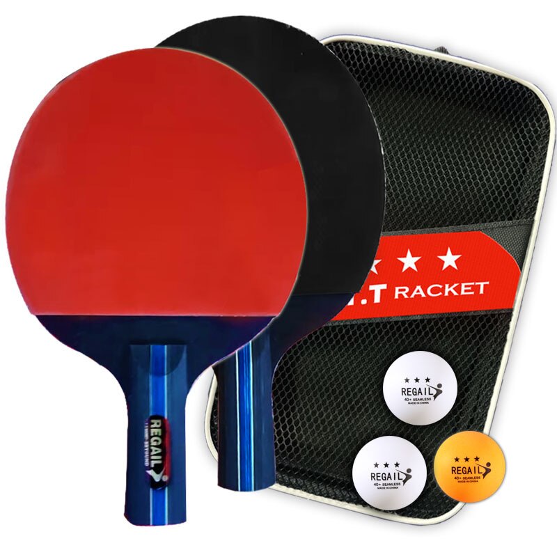 3 Sterren Ping Pong Paddle Sets Tafeltennis Peddels 3 Ballen 2 Tafeltennis Rackets Opslag Gevallen Indoor Outdoor Games accessoires: B S Straight Grip