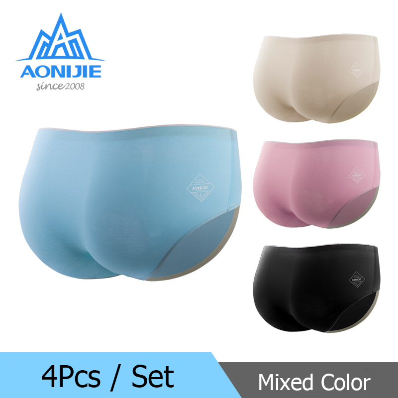 4 Pcs/Set AONIJIE Breathable Female Women Sport Underwear Daily Performance Briefs Mixed Colors Shorts For Running Fitness: S