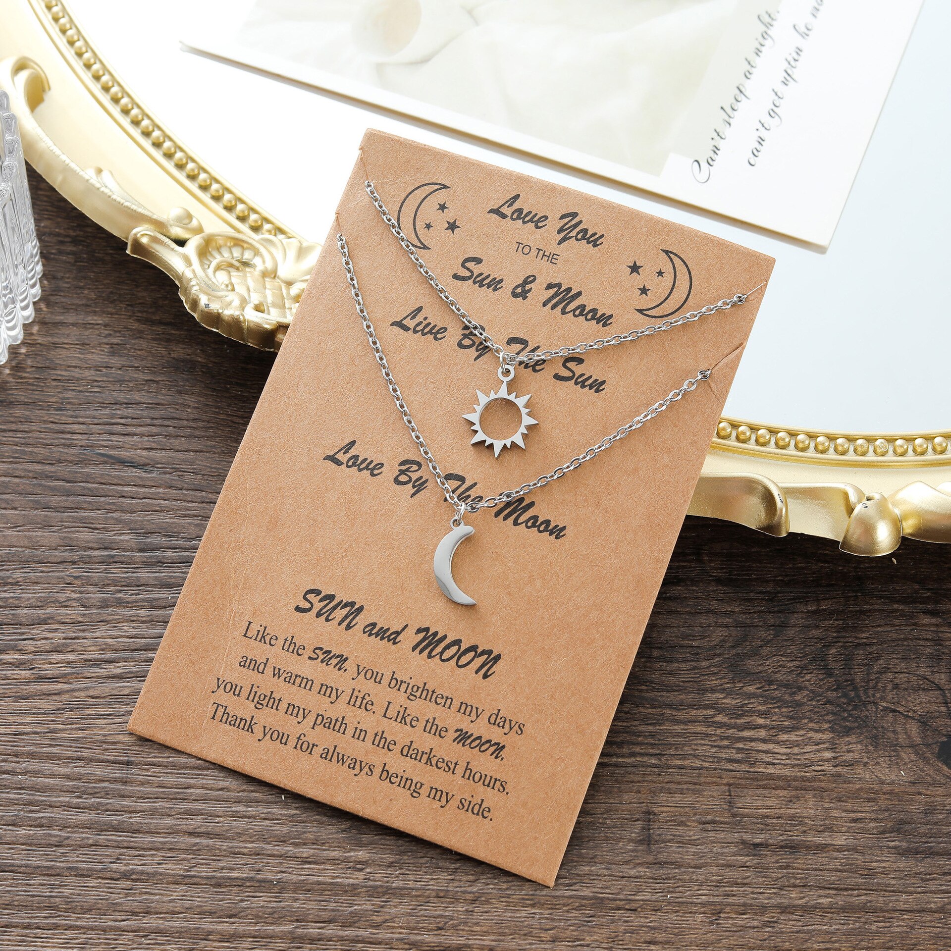New Sun and Moon collana da 2 pezzi personalità creativa semplice collana in acciaio inossidabile sole e luna clavicola