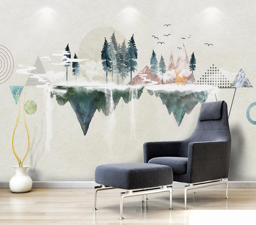 Decoratieve behang Moderne eenvoudige geometrische abstract landschap achtergrond muurschildering