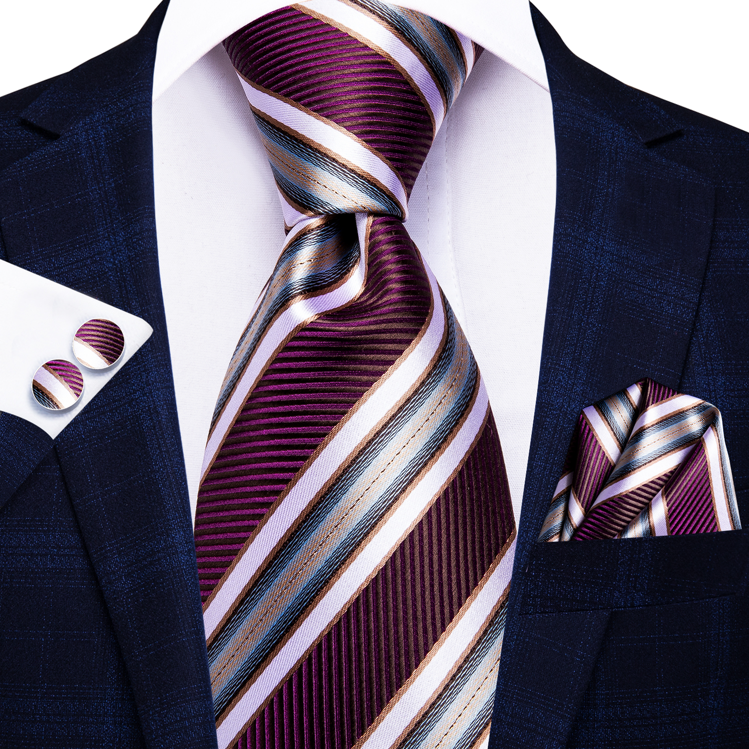 Hi-Tie Paars Solid Paisley Zijde Bruiloft Stropdas Voor Mannen Handky Manchetknoop Mannen Stropdas Set Party business: SN-3345