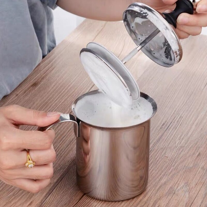 Milk Frothers Double Layer Milk Frother Manual Milk Frother Latte American Coffee Cappuccino Cup 201 304 Stainless Steel Thick