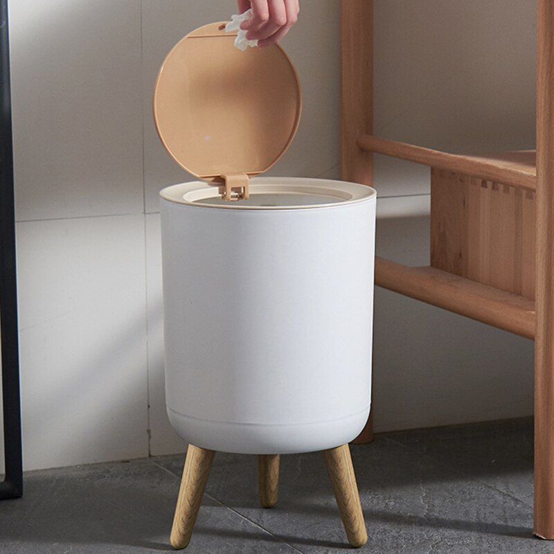 Huishoudelijke prullenbak met deksel voor woonkamer, toilet, badkamer, keuken, scandinavische stijl, hoge prullenbak met imitatiehoutnerf, cnim