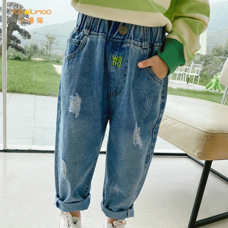 Jeans med huller baby boy jeans bukser småbørn pige denim drenge ripped jeans tøj print tiktok tøj