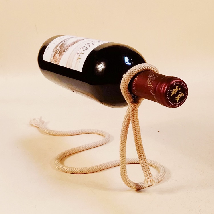 Craft Chain Wine Rack Magic 3D Suspended Alcohol Bottle Holder White Rope Wine Bottle Holder Practical Home Kitchen Bar
